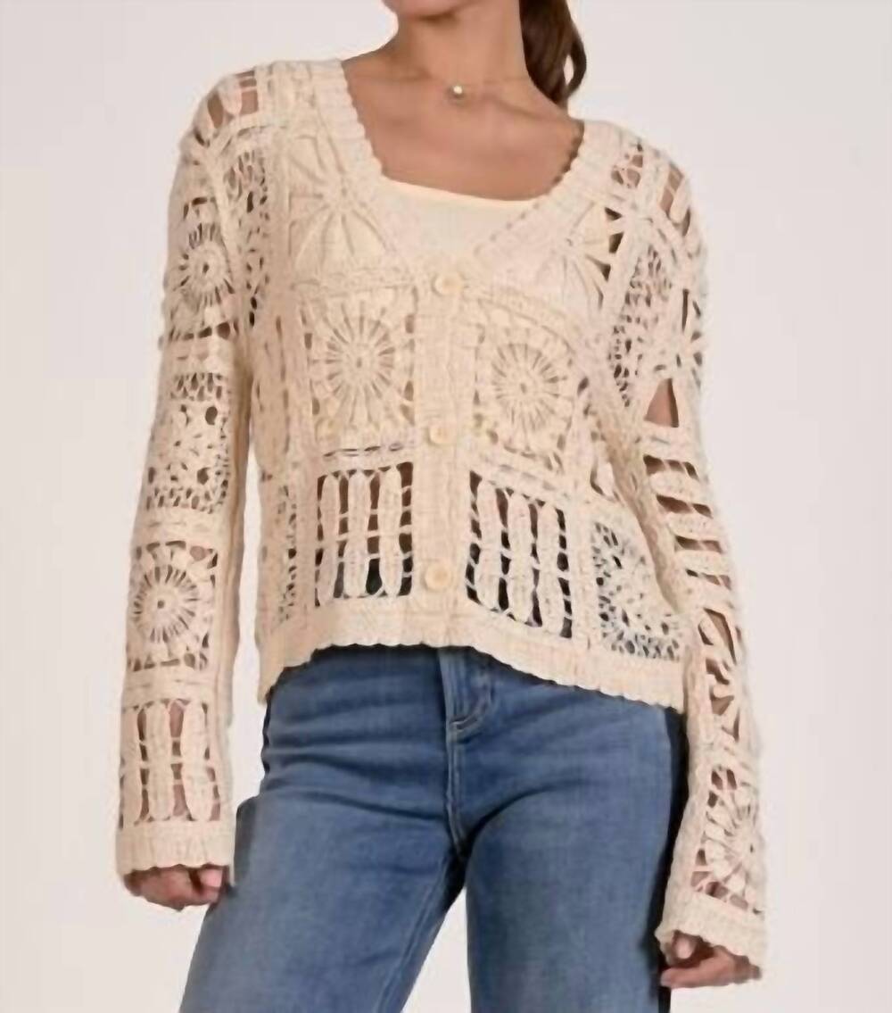 NEW ELAN shay crochet cardigan in natural